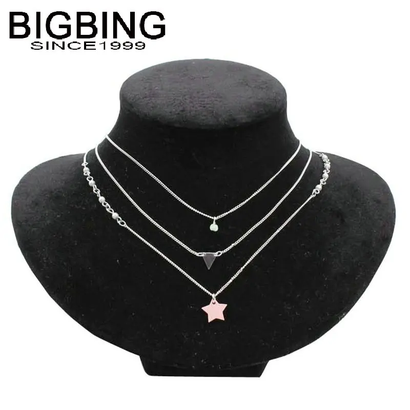 

V244 BIGBING fashion jewelry silver layered chain star pendant Necklace fashion necklace jewelry wholesale jewelry Free shipping