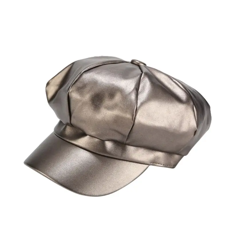 Модная женская восьмиугольная кепка из искусственной кожи, Классическая Ретро простая Кепка, повседневные женские шапки для отдыха на открытом воздухе, 7 цветов
