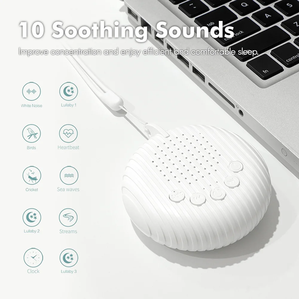 Machine a bruit blanche portable avec 10 sons apaisants lumiere
