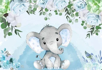 

Baby Shower Background Baby Boy Shower Party Gift Baby Elephant Dessert Table Backdrop Watercolor Blue Floral