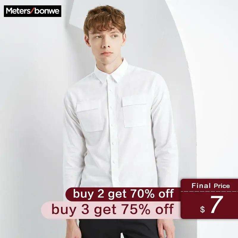 

Metersbonwe Brand Men Smart Casual Shirts 2020 New Spring Autumn Male Long Sleeve White shirts Cotton Male Handsome Basic tops