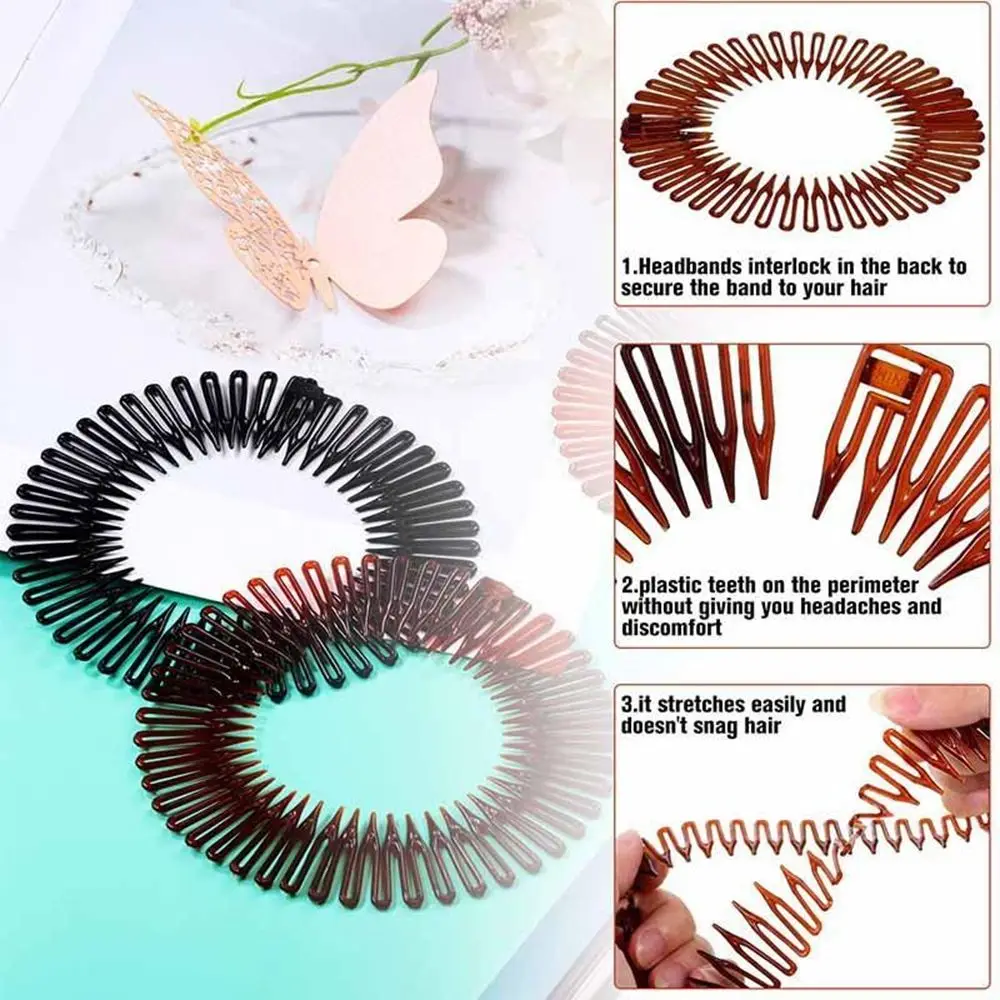 claw hair clips Plastic Flexible Circle Stretch Comb Teeth Headband Hair Hoop Band Clip Hairband For Face Wash Fixed Hair Accessories wide headbands for women