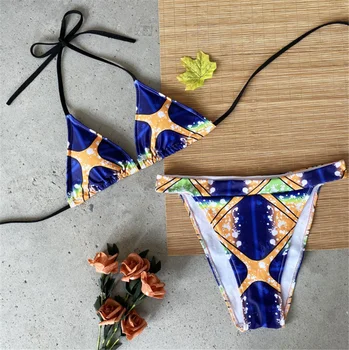

Bikini Set Women High Waist Swimwear Bikinis Print Tie Padded Bra Swimwear Women Trikini Sexy Swim Suit biquinis feminino 2020