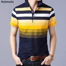 Стильные полосатые брендовые модные рубашки поло с коротким рукавом мужские летние хлопковые дышащие топы футболка в полоску стоячий воротник