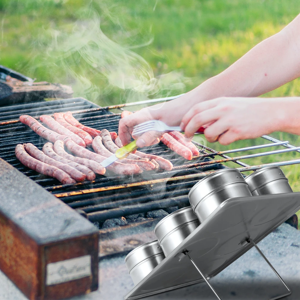 6pcs Portable Stainless Steel Spice Jars Seasoning Can Magnetic Spice Jars Storage Containers Set Pepper Seasoning Tools