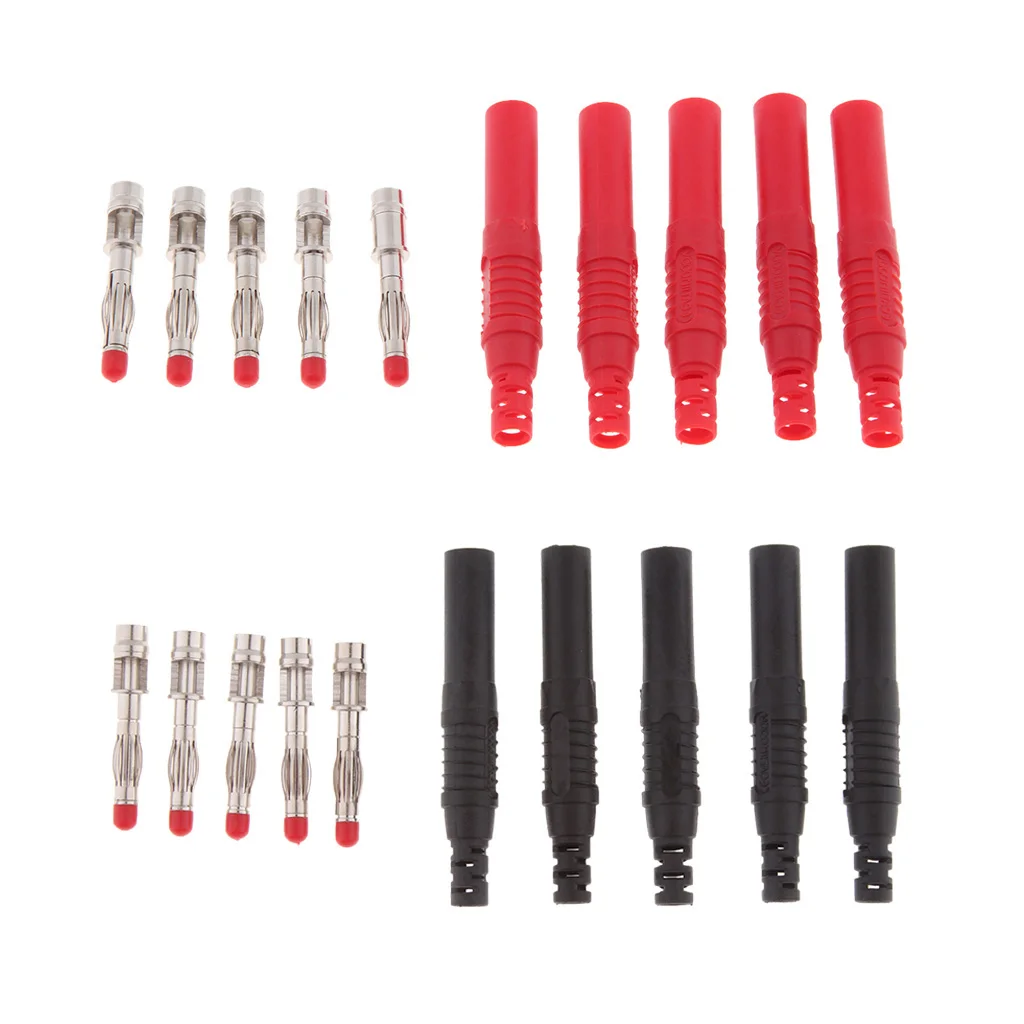 10 Set 4mm Banana Plug Test Probe Connectors With Insulated Shrouded Covers
