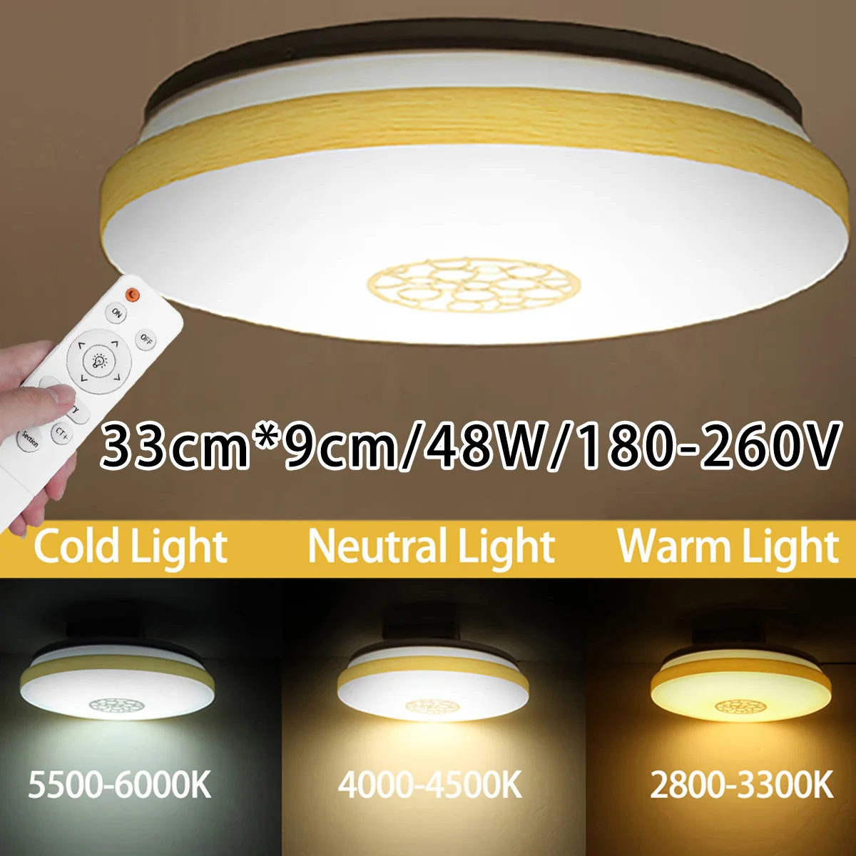 

48W Smart LED Panel Lamp LED Ceiling Light Remote Control for Home Living Room Bedroom Kitchen Wall Lamp AC180-260V 3 Modes