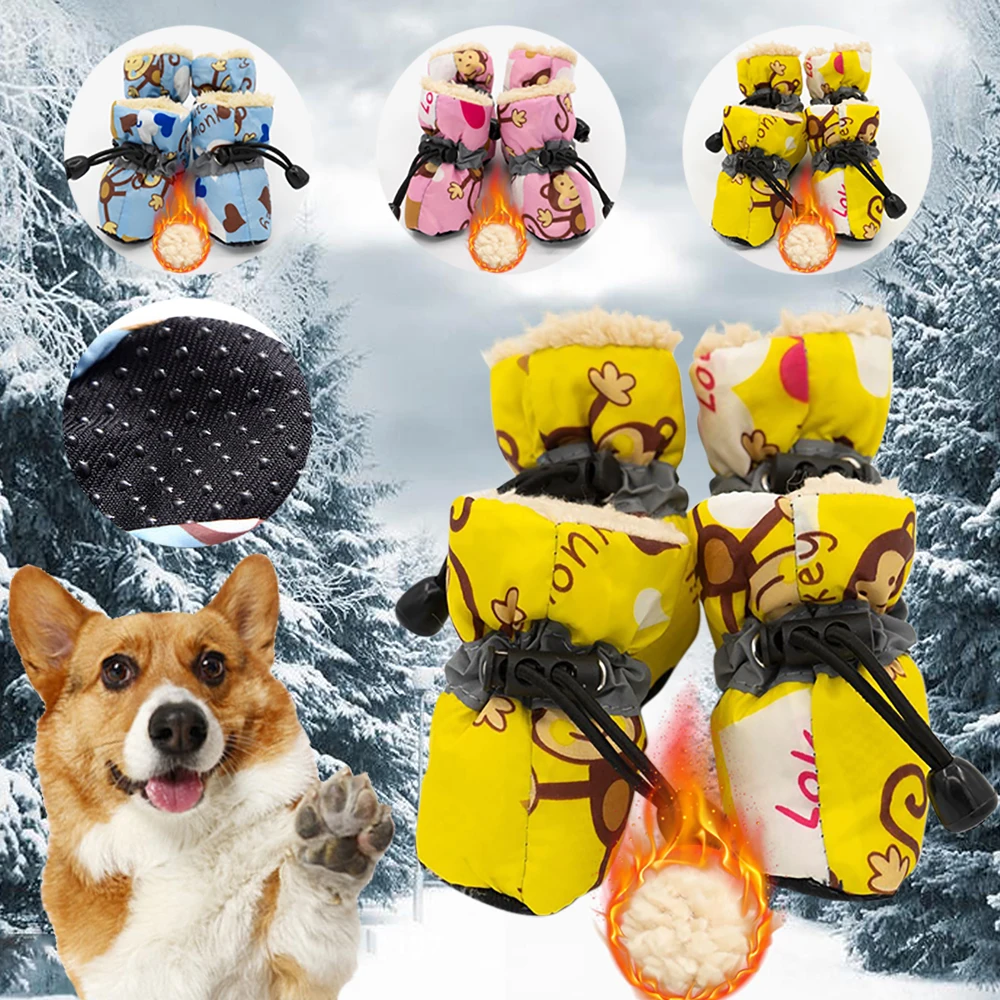 

4pcs/set Waterproof Winter Pet Dogs Shoes Anti-slip Rain Snow Boots Footwear Thick Warm For Small Cat Puppy Dog Socks BootiesÂ·