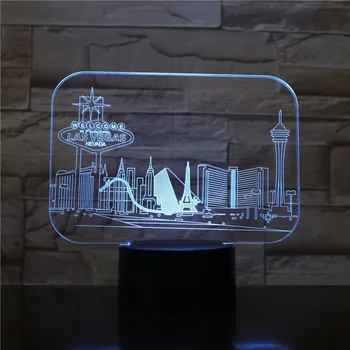 

Vision 7 Colors Changing 3D Led Las Vegas Building Night Light Bedroom Atmosphere Sleep Lighting Kids Gift Clock Base Table Lamp