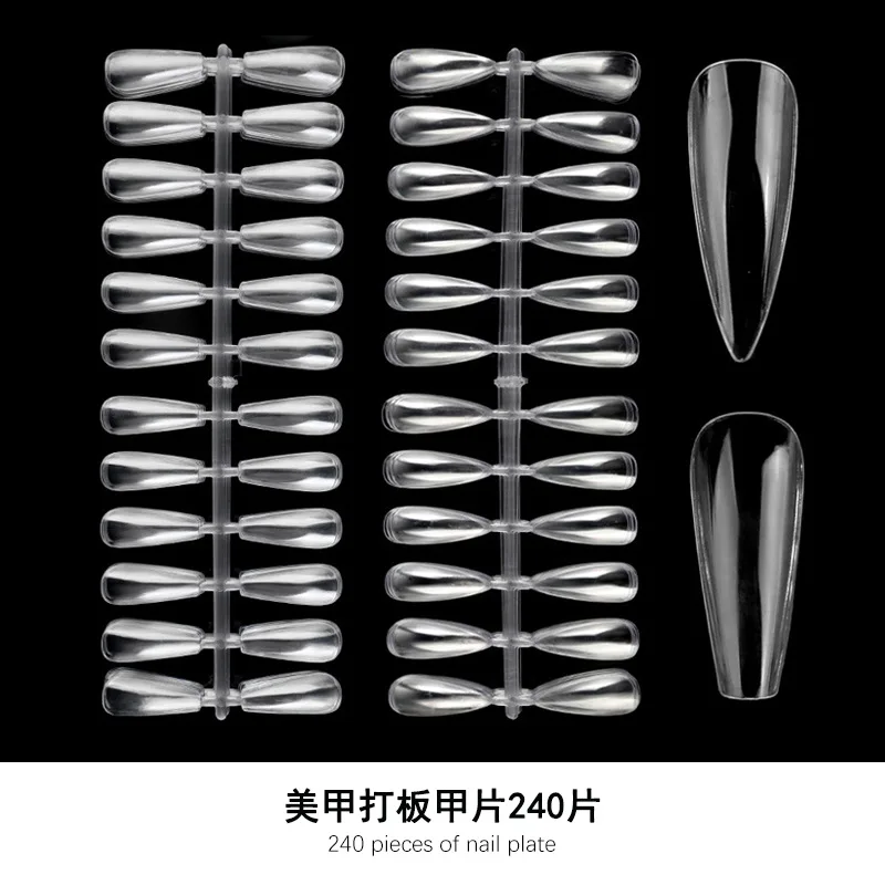 240PCS Nail Display Tips, Clear Fake Acrylic Nail Tips for Practice Foldable Flat-Back Pointed False Nail Art Display,120/240pcs