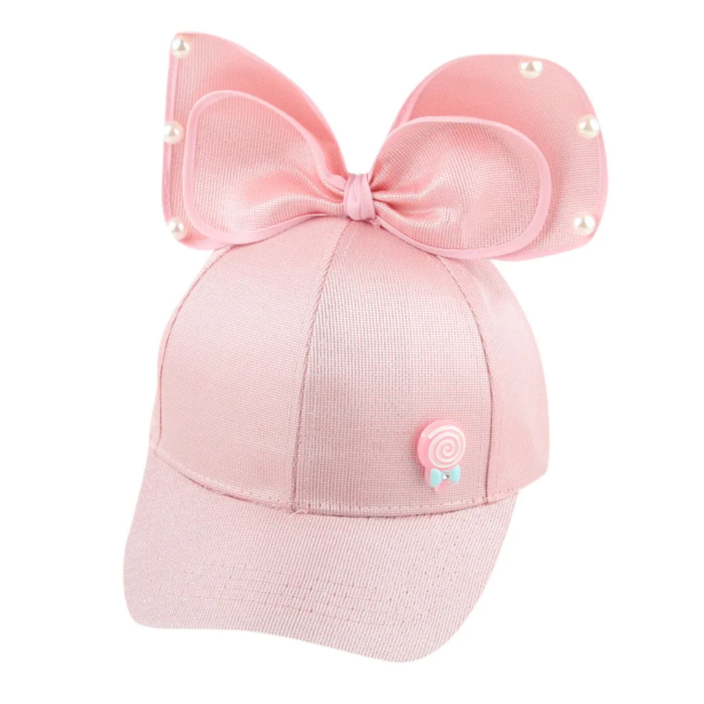 Pink2 Милые детские бейсбольные кепки с жемчужным бантом для девочек, модная Детская кепка Bongrace для маленьких девочек, пляжные повседневные шляпы от солнца - Цвет: Pink2