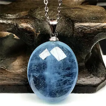 

Natural Blue Clear Aquamarine Pendant Necklace For Woman Man Ocean Crystal 20x16x9mm Beads Stone 925 Silver Chain Jewelry AAAAA
