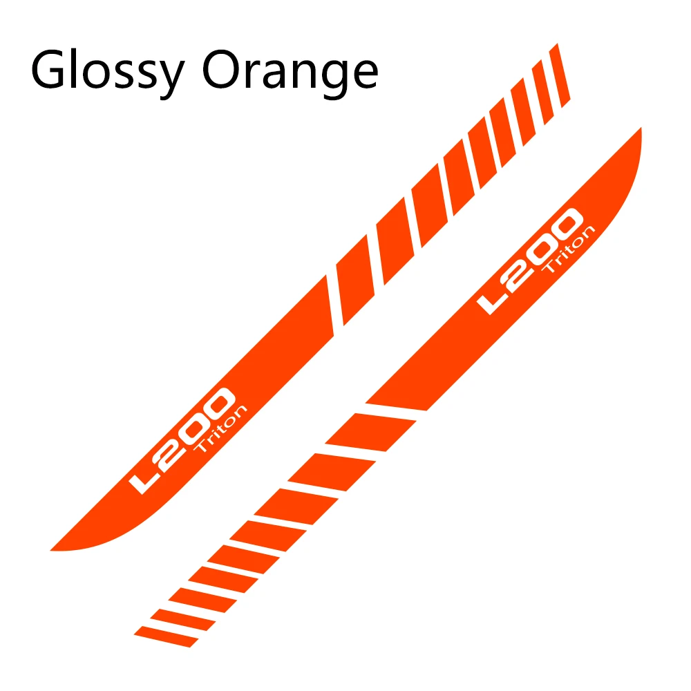 Glossy Orange 2 шт. автомобильные длинные боковые полосы наклейки для Mitsubishi L200 Triton авто Спорт DIY виниловая пленка наклейки для стайлинга автомобиля аксессуары для тюнинга - Название цвета: Glossy Orange