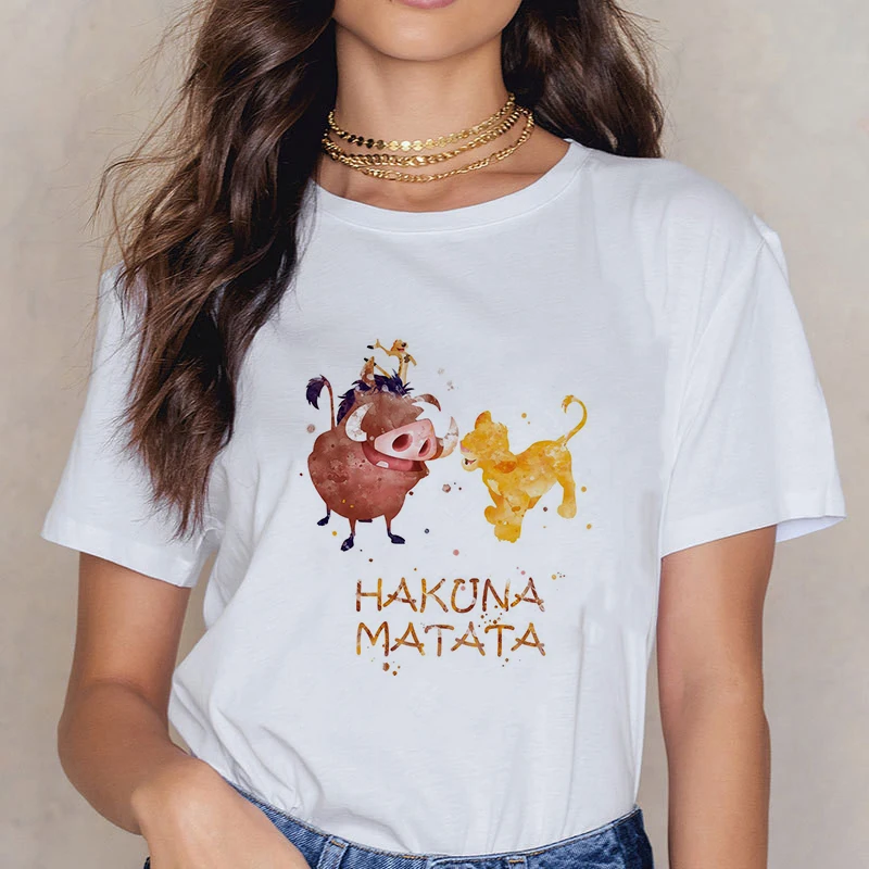 Showtly Lion King HAKUNA MATATA женская футболка It Simba Best Friends Harajuku Kawaii уличная Корейская стильная негабаритная футболка