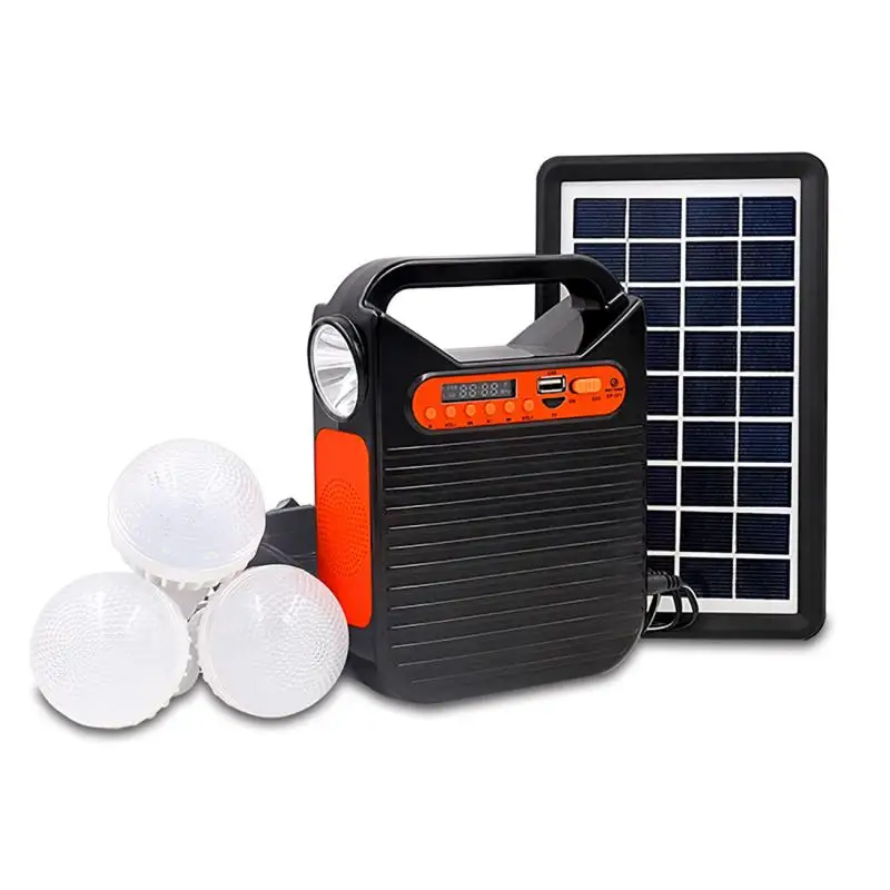 25W Home System Solar Power Panel Generator Kit with FM Radio 3 LED Bulbs Light USB Charger Portable Outdoor Emergency Lighting solar panel portable power station