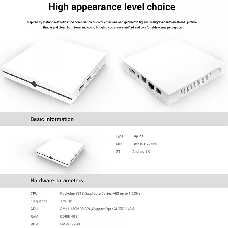 Trip20 Android 9.0 Smart TV Box Rockchip RK3318 4GB+32GB UHD 4K Media Player VP9 BT4.0 2.4G WiFi Multimedia Player