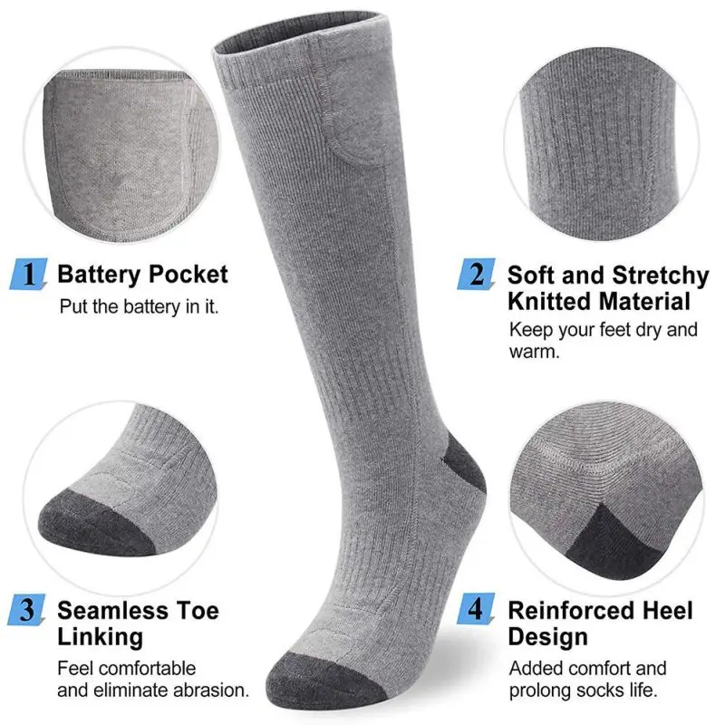 Унисекс электрические носки 2200 м с зарядным термостатом, нагревательные носки с литиевой батареей можно стирать в тепле