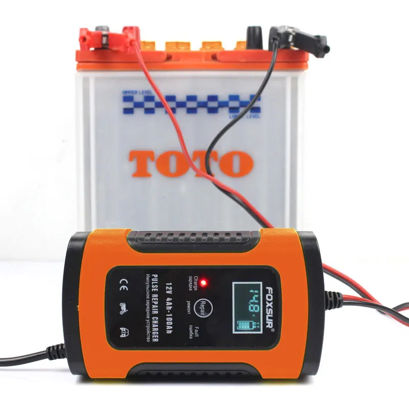 12V 7-Stage Pulse Repairing Charger with LCD Display Motorcycle & Car Battery Charger AGM GEL WET Lead Acid Battery Charger