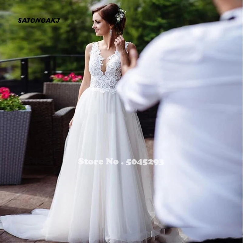 SATONOAKI Robe De Mariee пляжные свадебные платья, v-образный вырез, открытая спина, трапециевидные свадебные платья, богемное свадебное платье в стиле бохо