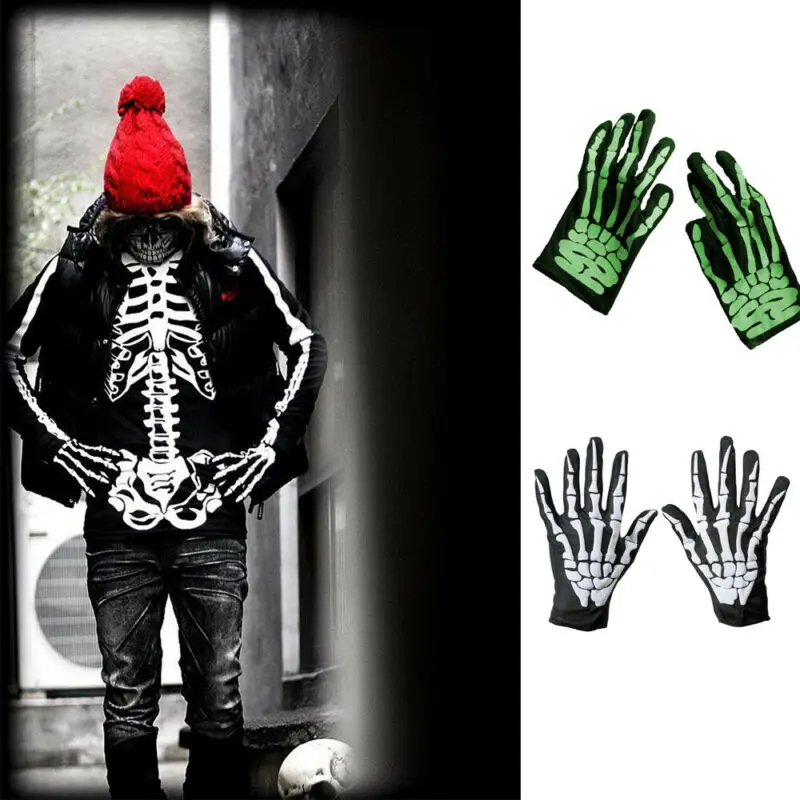 Halloween Party Costume Ghost Gothic Black Skull Skeleton Bone Wrist Gloves Supplies | Дом и сад