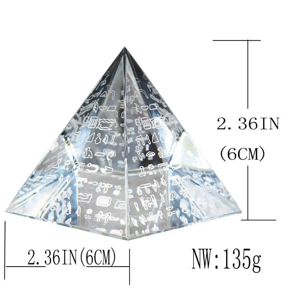 H& D 60 мм Хрустальная пирамида фигурка Коллекционная исцеляющая подарок стеклянная пирамида пресс-папье с египетским характером Декор для дома в стиле Фэн-Шуя