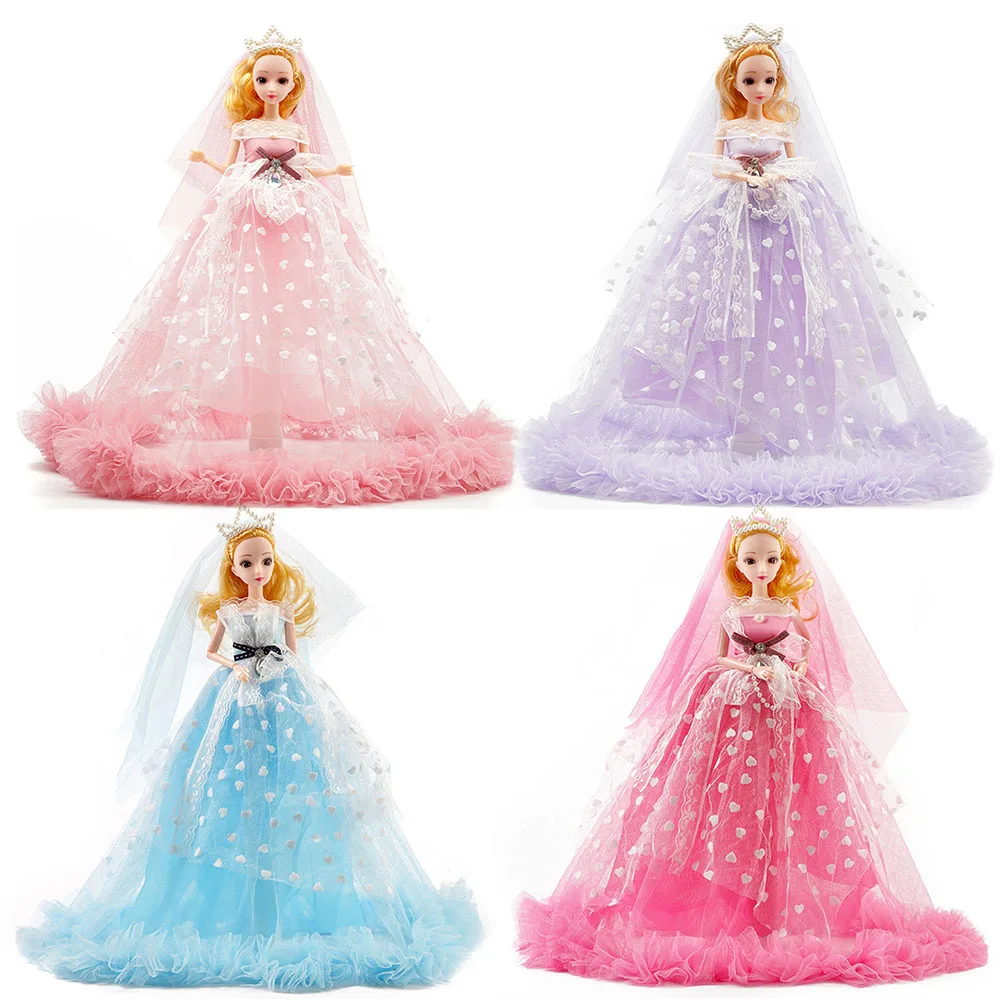 

40cm Large Size Lace Wedding Dress Princess Doll Toys For Girls Long Tail Evening Gown Clothes Doll Dressing Ornaments Toy Gifts