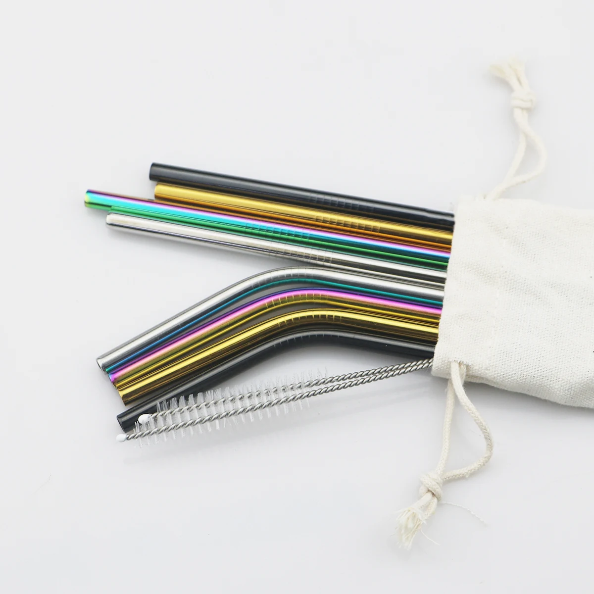 Premium Colorful Stainless Steel Straw Set with Cleaning Brush and Carry Bag