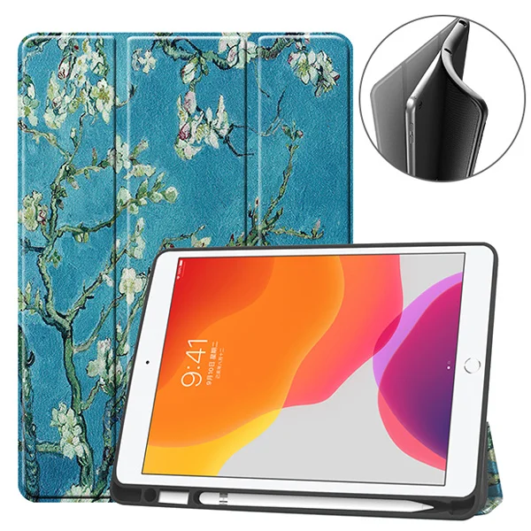 Apricot flower Чехол для всех-New iPad 7-го поколения 10,2 дюймов планшет, чехол с держателем карандаша-мягкий ТПУ задняя трехстворчатая подставка умный чехол - Цвет: Apricot flower