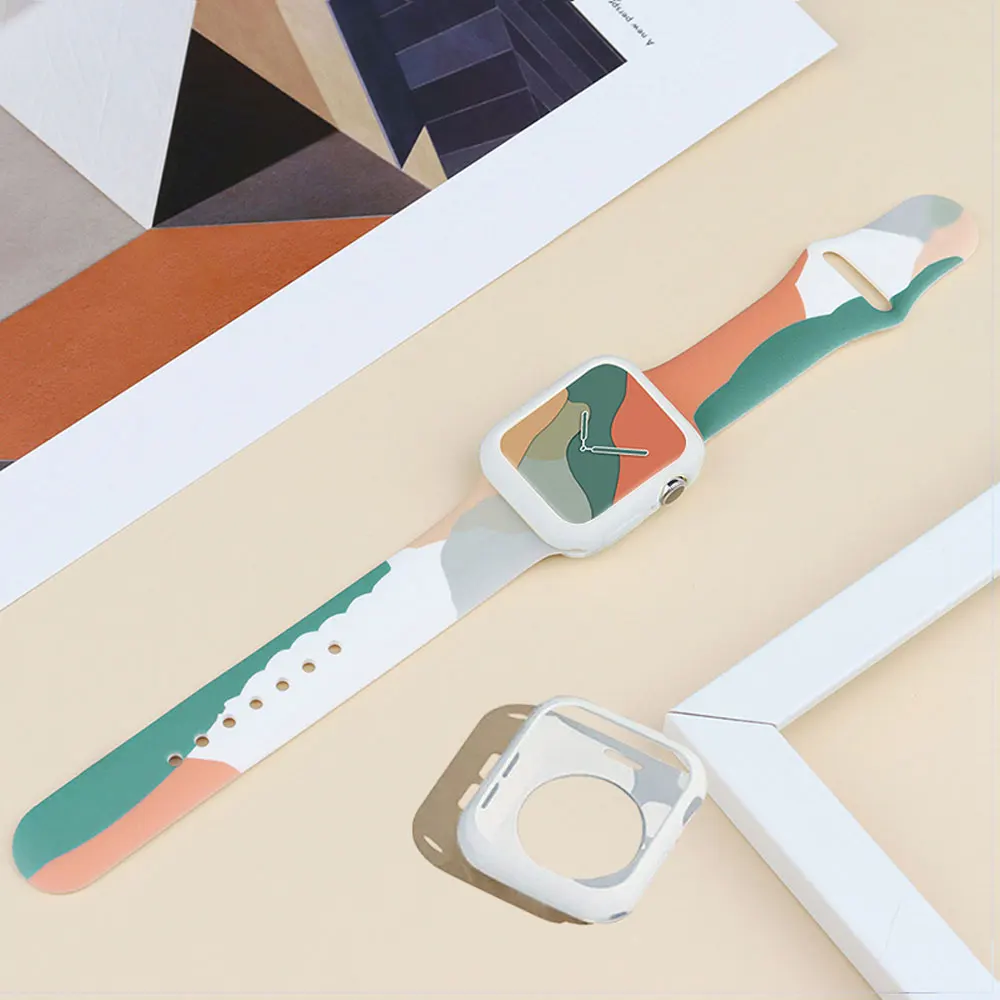 Bracelet en Silicone pour Apple Watch, 44mm 40mm 38mm 42mm, Morandi, couleur mixte, caoutchouc, Sport, iWatch 6 5 4 3 2 SE