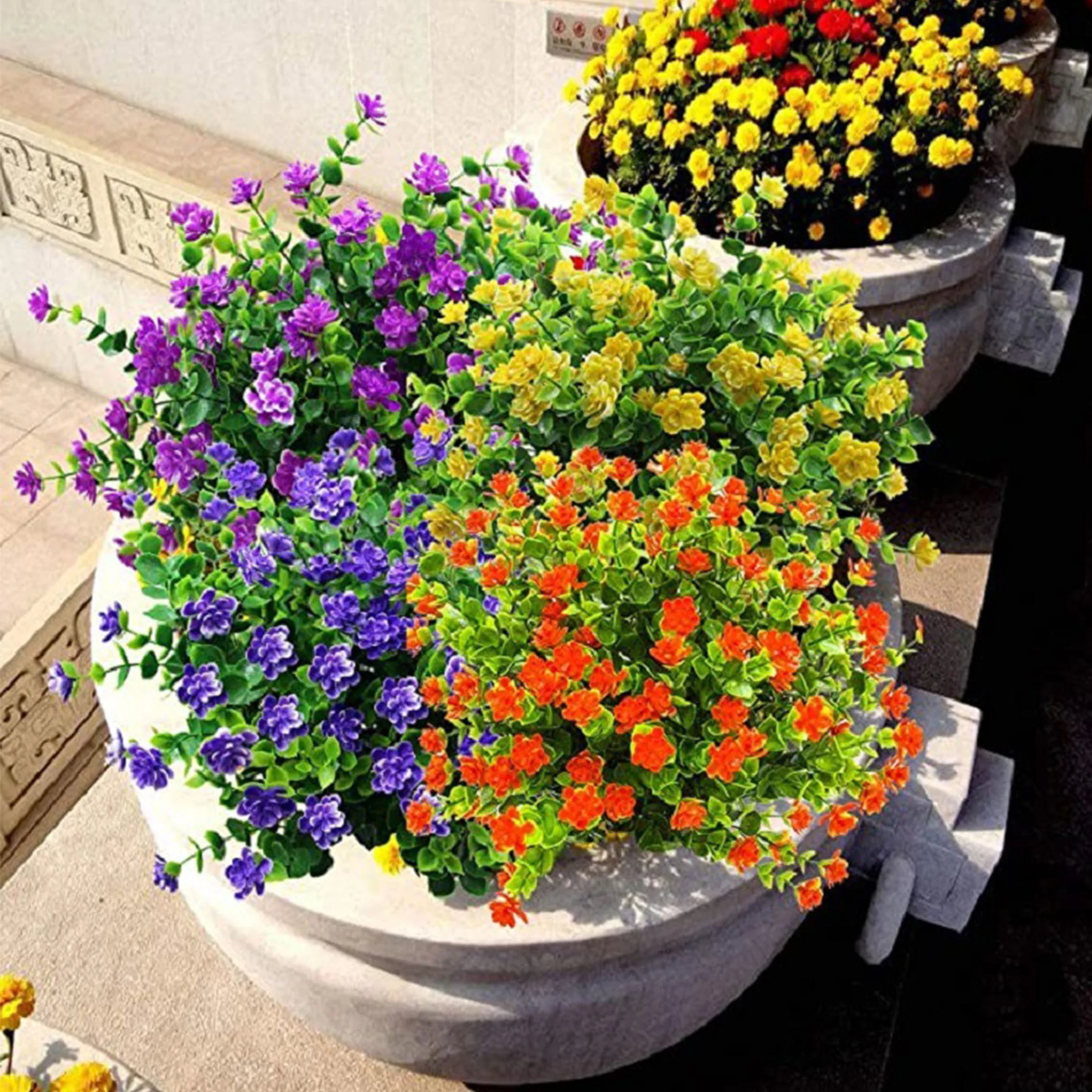 6 Bundles Artificial-Flowers Fake Outdoor Home Garden Decor Plants UV Resistant 