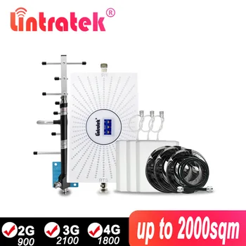 

Lintratek mobile repeater 900 1800 2100 tri band signal booster 4G LTE 3G 2100mhz 2G GSM 70db AGC amplifier With 3 PCS antennas