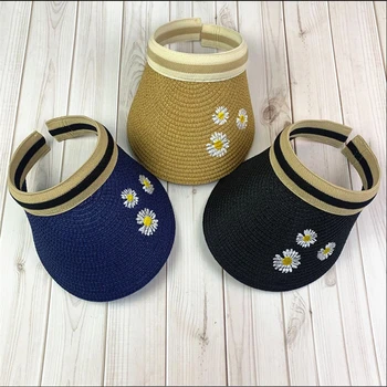 

New children Sun Hats Hand Made Straw daisy Visor Caps kids Summer Cap Casual Shade Hat Empty Top Hat Beach