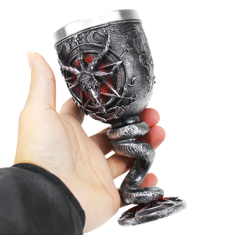 New Design Baphomet Pentagram Horn Goblet Wine Glass 200ml 600ml Gothic Tankard Stainless Steel Beer Cup Halloween Gift glass cup