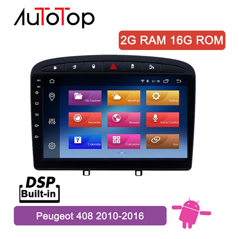 

AUTOTOP 2 din 9" Android 8.1 Autoradio for Peugeot 308 408 308SW 2007-2014 with 2.5D HD Touch Screen Wifi Mirrorlink BT
