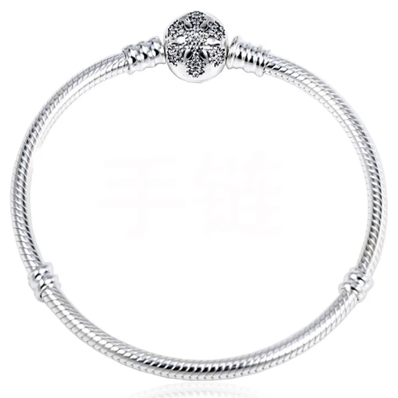 Новинка, 925 пробы, серебряный браслет, Кристальный, снежинка, Хлопушка, змея, цепочка, браслет, подходит для женщин, бусина, шарм, сделай сам, хорошее ювелирное изделие