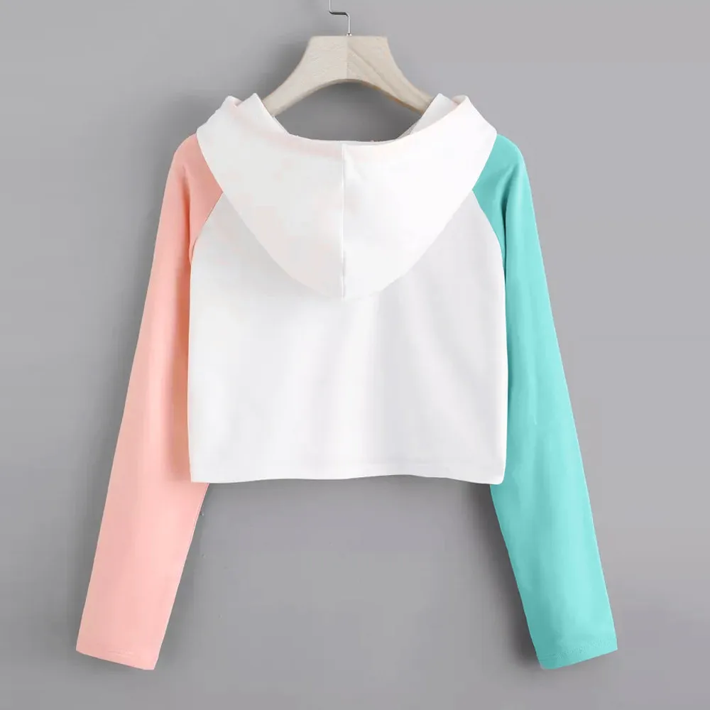 JAYCOSIN Fashion Women Casual Simple Sweatshirt Patchwork Long Sleeve Solid Color Comfortable Soft Short Pullover Tops Blouse