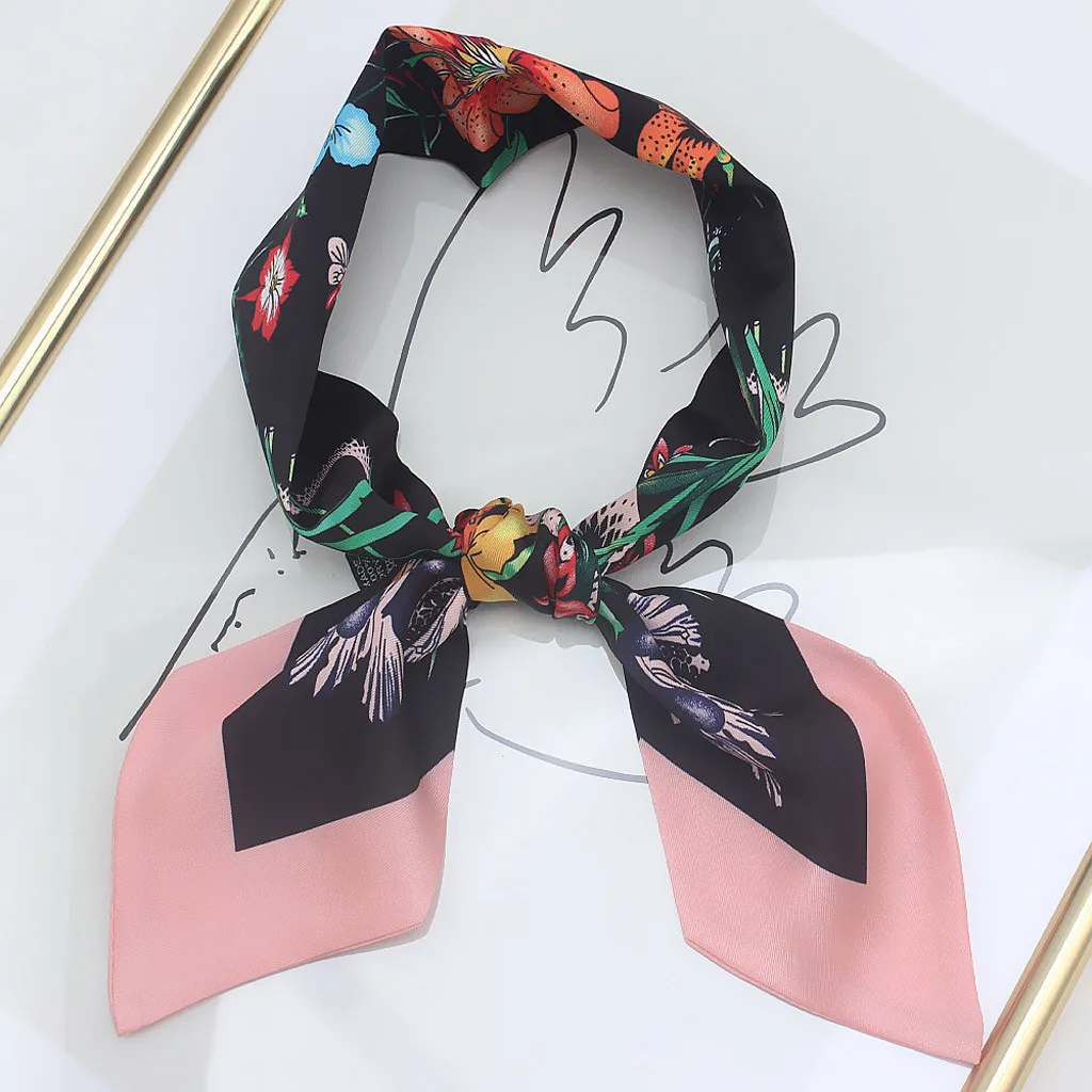 Luxury Scarf Women Scarves Designer Fashion Ladies Hand Made Bag Hat Headband Tied Handle Small Ribbon Silk Scarf Foulard Femme