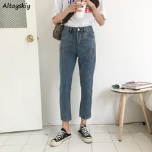 Женские джинсы с высокой талией, новинка, корейская мода, уличная одежда для женщин, Лидер продаж, повседневные эластичные женские Ulzzang, джинсовые брюки с карманами