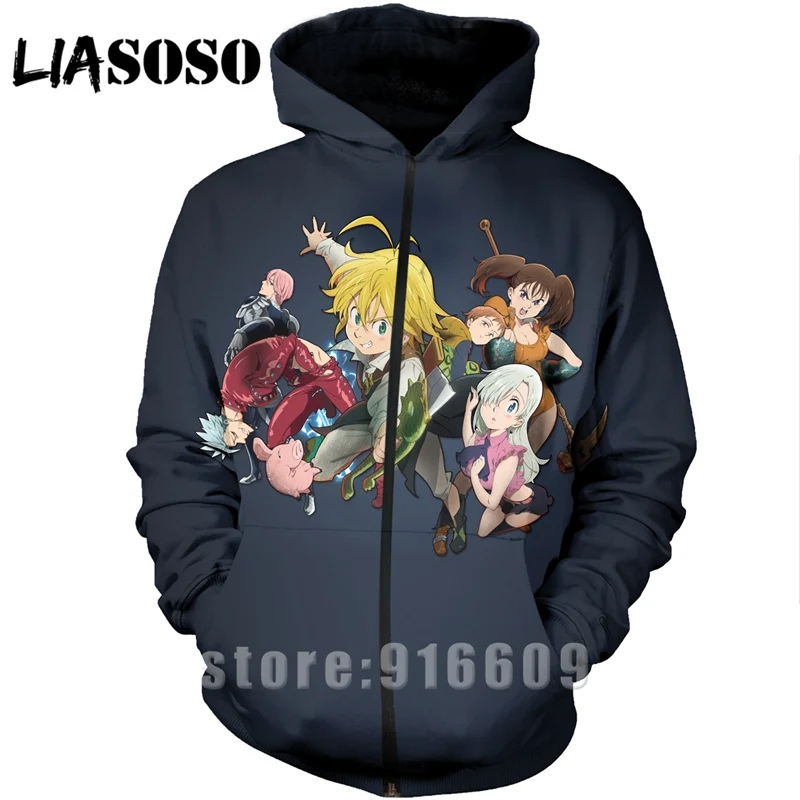 2 3D принт Аниме Длинный рукав Nanatsu No Taizai The Seven Deadly Sins Толстовка Куртка Harajuku рубашка на молнии толстовки с капюшоном A298 - Цвет: 2