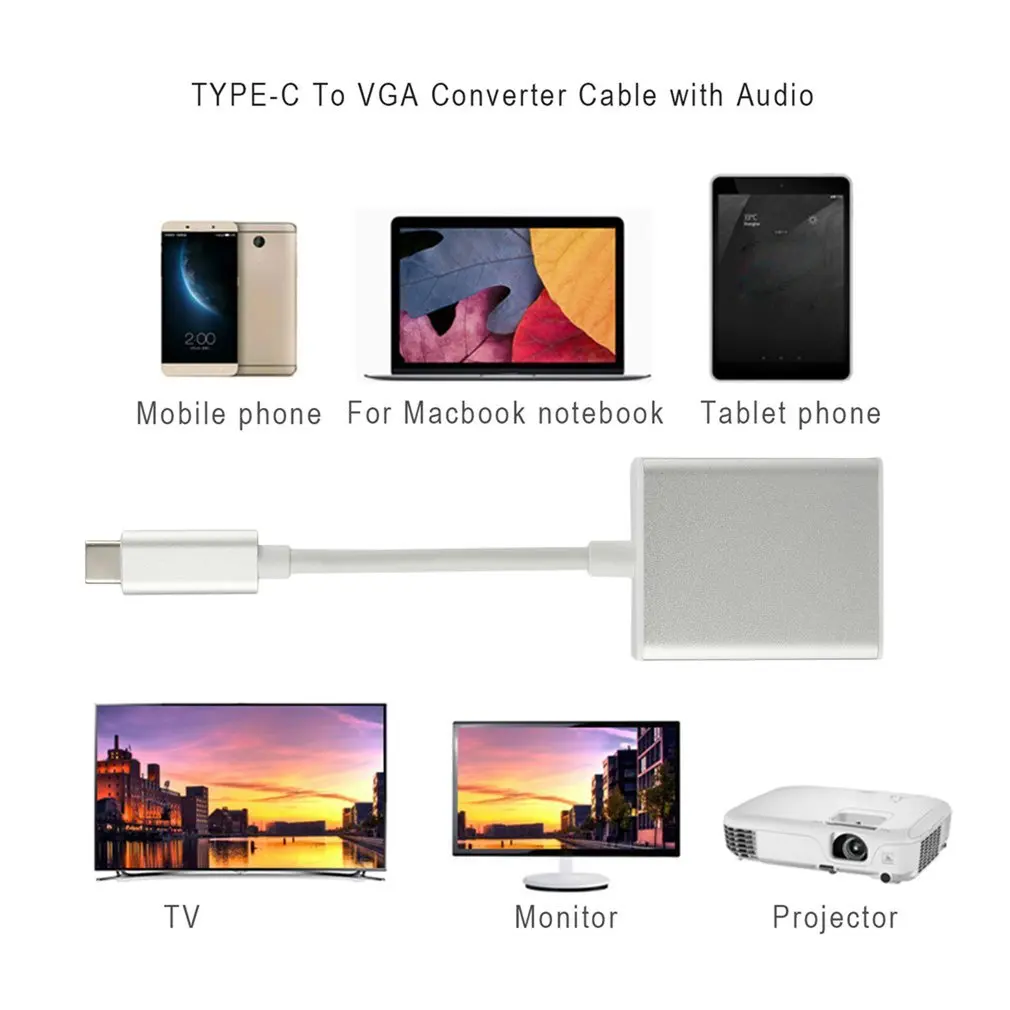 USB3.1 Тип C к VGA адаптер Full HD 1080P Мужской к VGA Женский видео передачи конвертер Реверсивный для Macbook