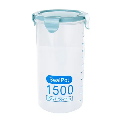 1500ml Blue 600-1500 мл контейнер для сохранения пищевых продуктов Твердые крупы банка для зерна весы бутылки свежий горшок кухонные банки для хранения закрывающаяся коробка бак - Цвет: 1500ml Blue
