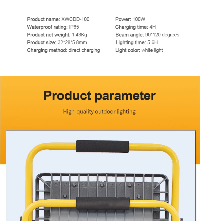 100W LED Floodlight Outdoor LED Reflector Building Light Bouwlamp Rechargeable Spotlight  18650 Battery uv flood light