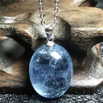

Natural Ocean Blue Aquamarine Beads Pendant Necklace For Woman Man Crystal 18x14x8mm Oval Stone 925 Silver Chain Jewelry AAAAA
