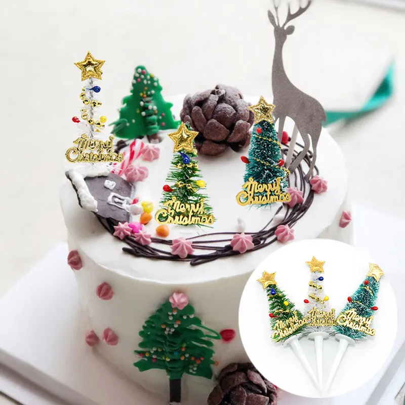 

10Pcs Merry Christmas Mini Christmas Tree Cake Topper for Children Kid Xmas Party Supplies Gifts New Year Party Cake Decoration
