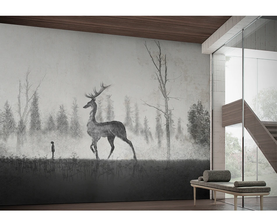 MASAR светло-серый пейзаж животное фрески персонализированные пользовательские художественные обои космическое украшение обои утренний олень