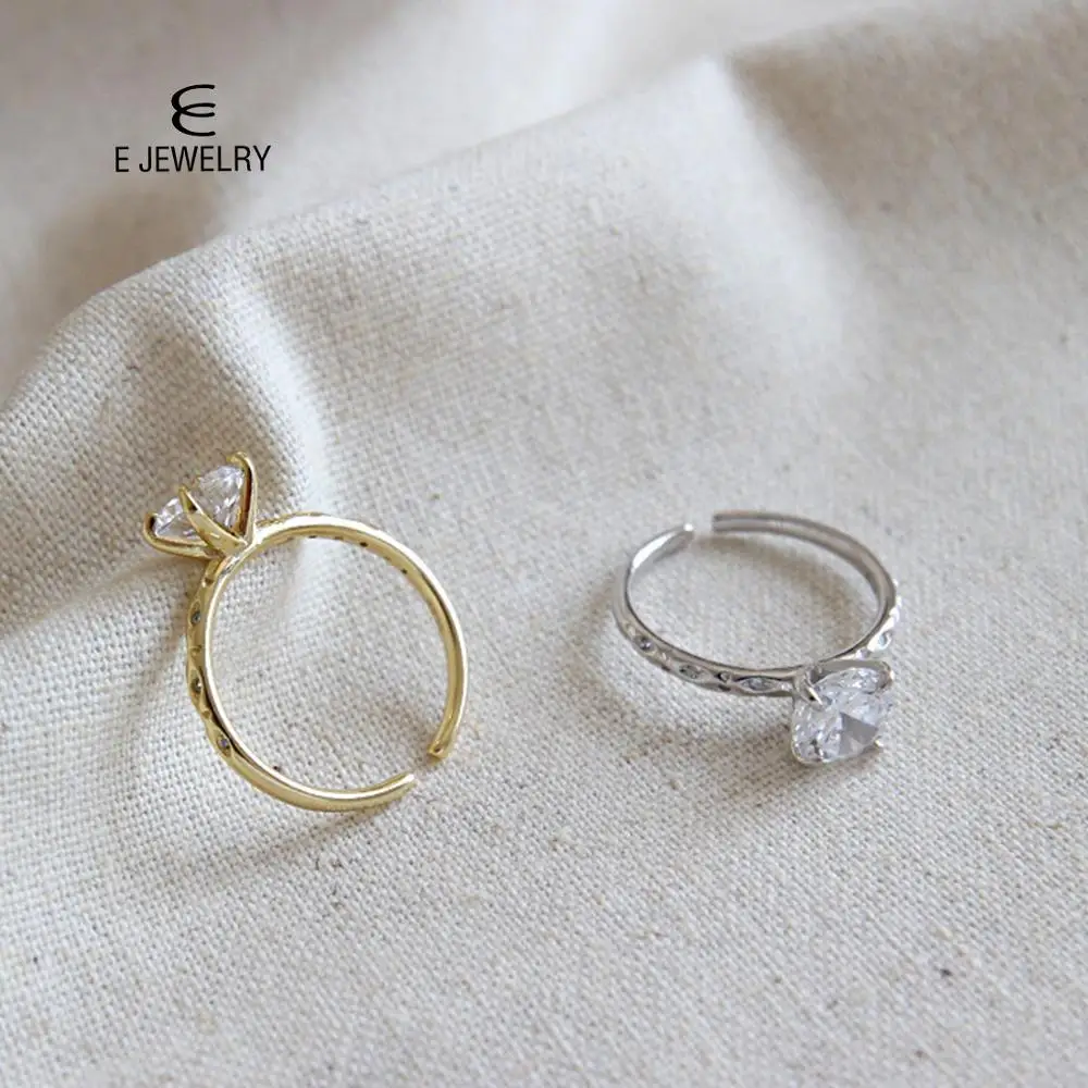 

E Jewelry Sterling Silver 925 Ring Four-claw circular zircon Rings for Women Jewelry Rings Fashion Anniversary Gift