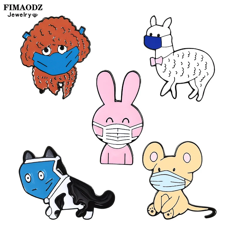 FIMAODZ Mask Animal Enamel Pin Cartoon Rabbit Dog Cat Sheep Mouse Creative Brooch Souvenirs Jewelry | Украшения и аксессуары
