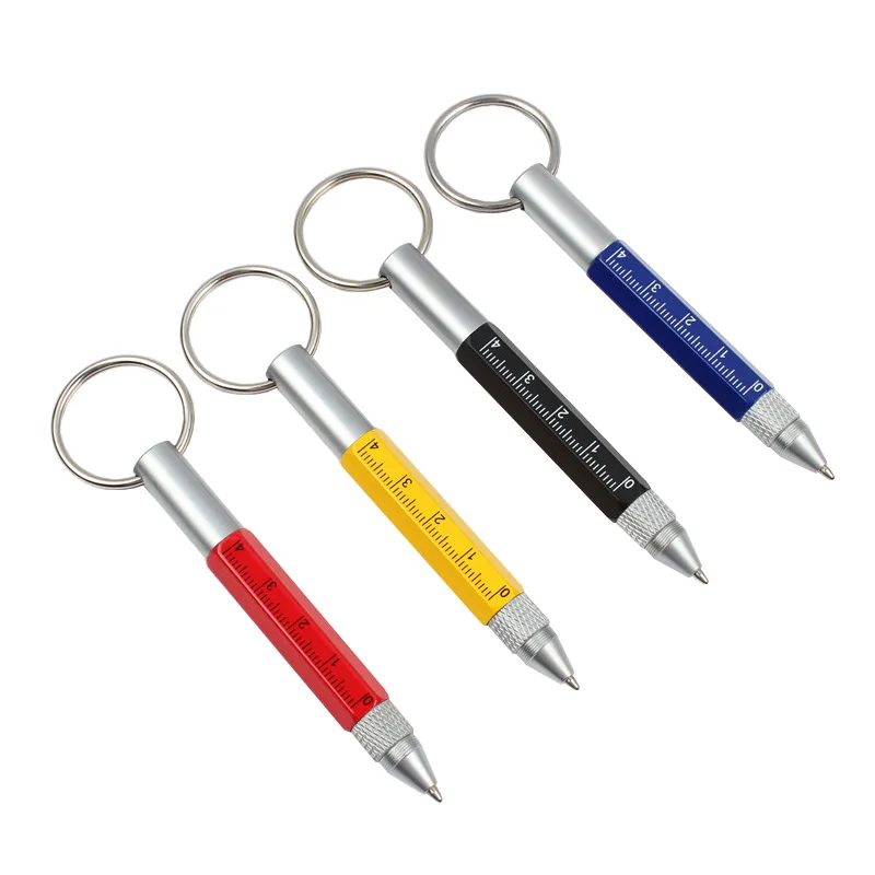 GENKKY Multifunctional Pen Metal Tool pen Ballpoint mini Pen Screwdriver Ruler Spirit Multifunction Key buckles Black Blue Ink
