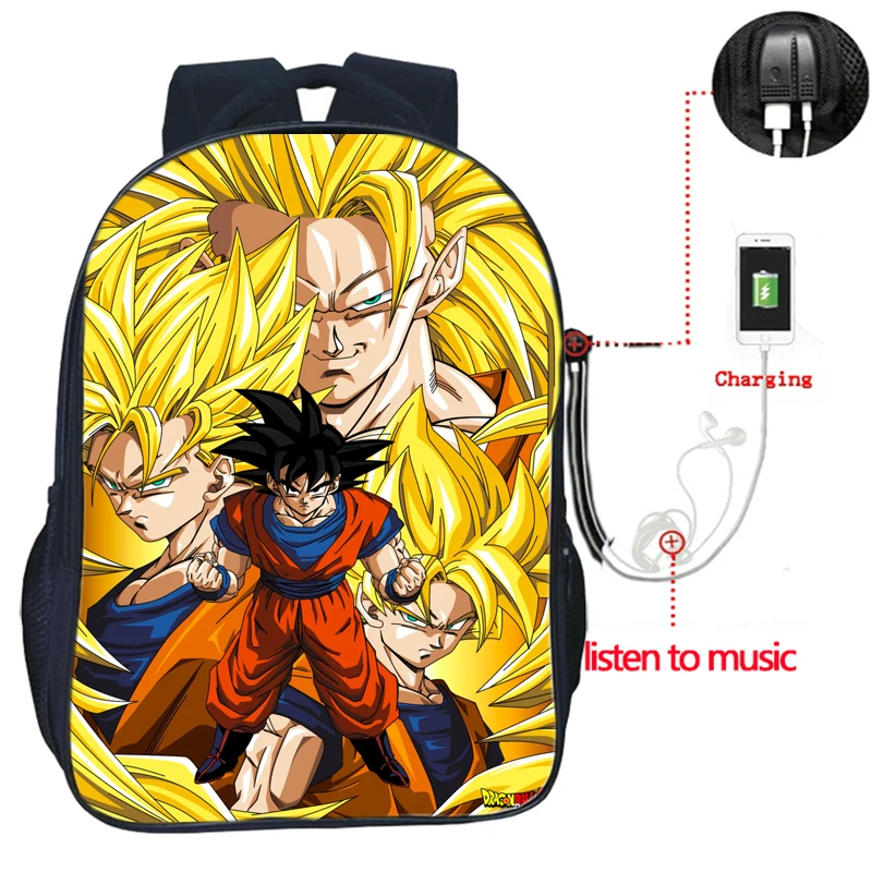 Высокое качество аниме Dragon Ball USB зарядка Рюкзак Гоку Вегета школьные сумки модные мужские и женские рюкзаки Повседневный Рюкзак - Цвет: 15