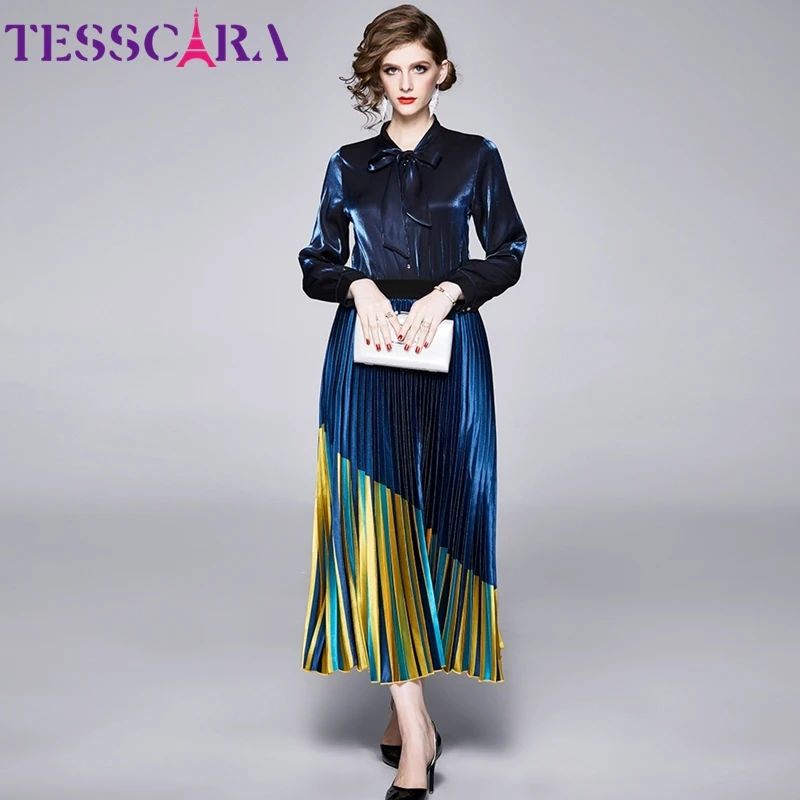 TESSCARA, женское весеннее элегантное платье, костюм, набор, женские Коктейльные Вечерние платья, высокое качество, дизайнерская офисная рубашка, юбка, костюмы, Vestidos